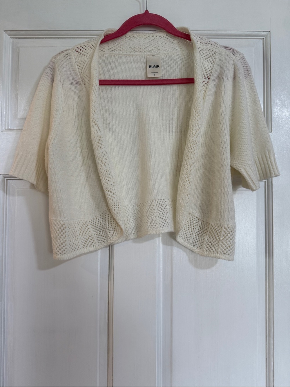 Blair Cream Open-Front Short-Sleeve Knit Cardigan